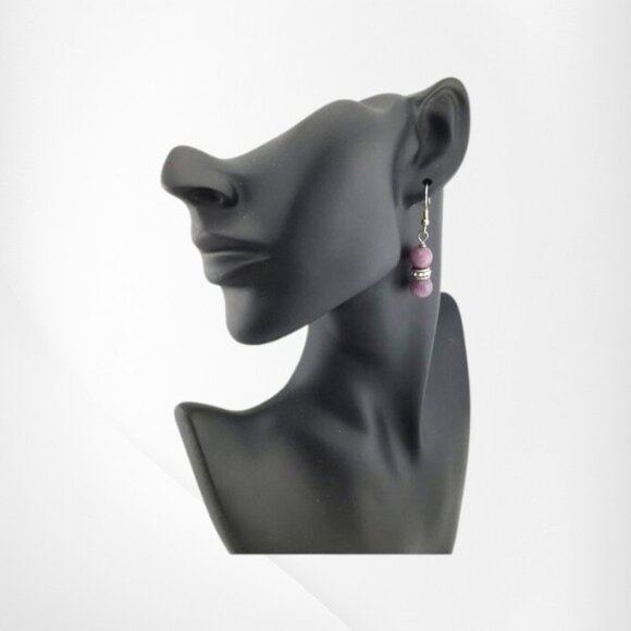 Lavender Purple Jade Earrings Silver Plated Ear Wires - Picture 5 of 7